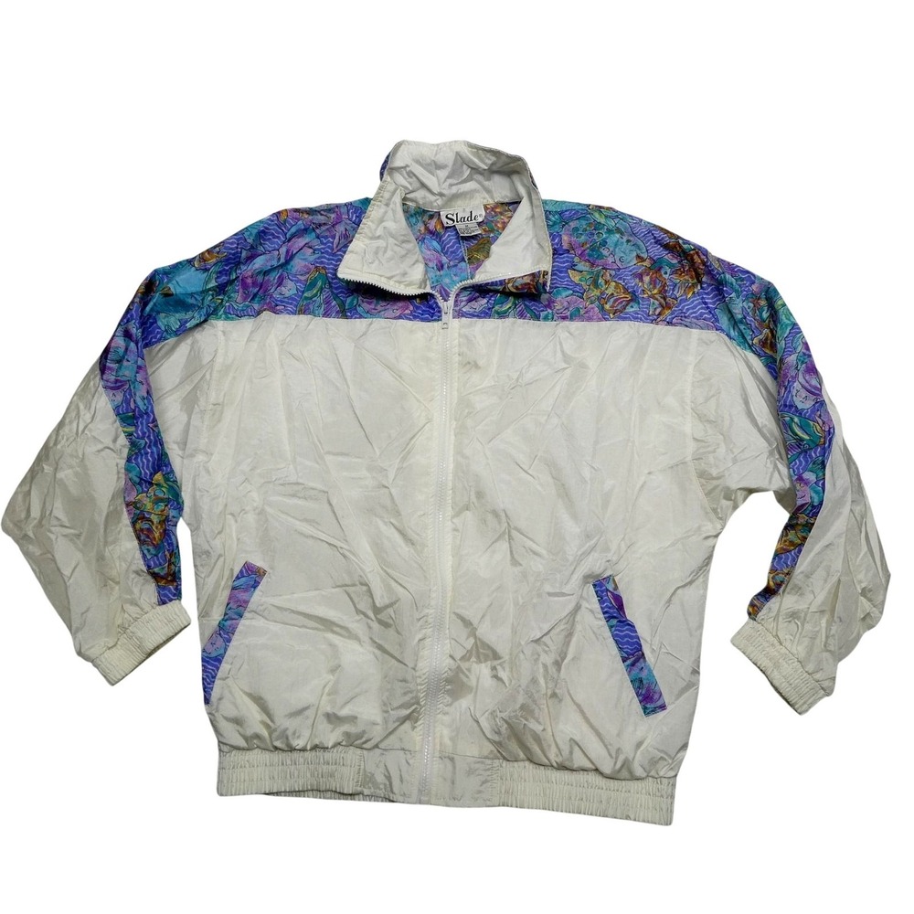 Vintage Slade Jacket Womens Medium Tropical Fish Nylon Windbreaker 90s
